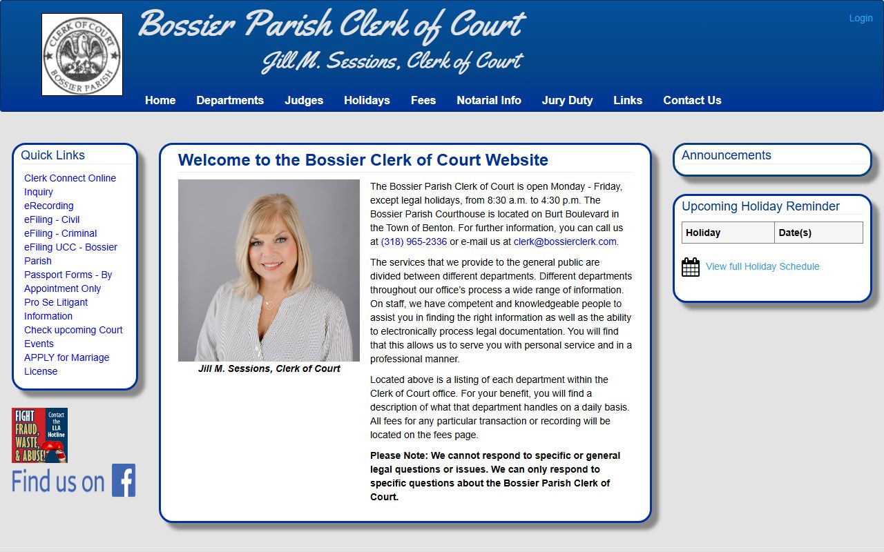 Bossier Parish Clerk of Court official website for Bossier City death records