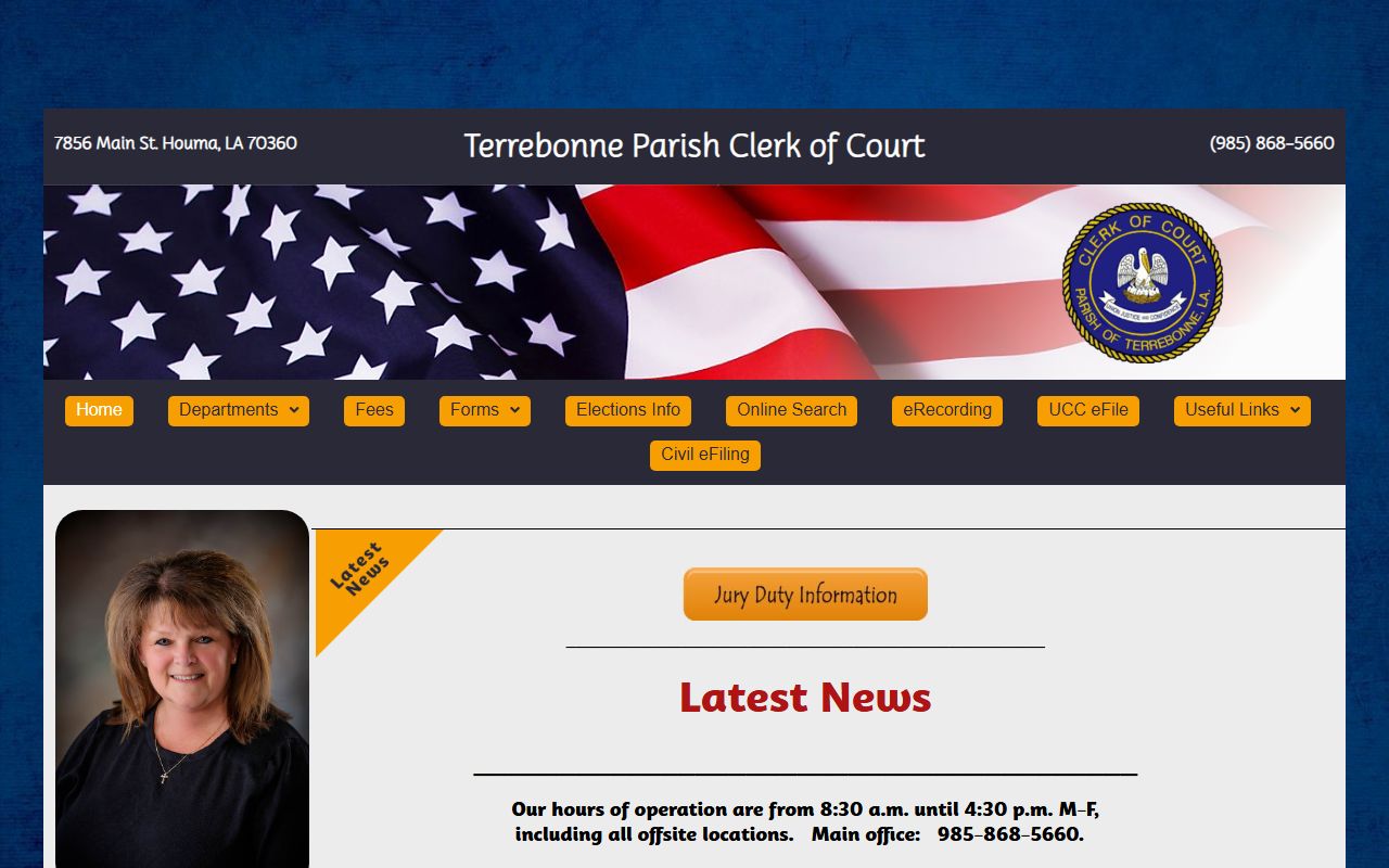 Terrebonne Parish Clerk of Courts website for Houma death records