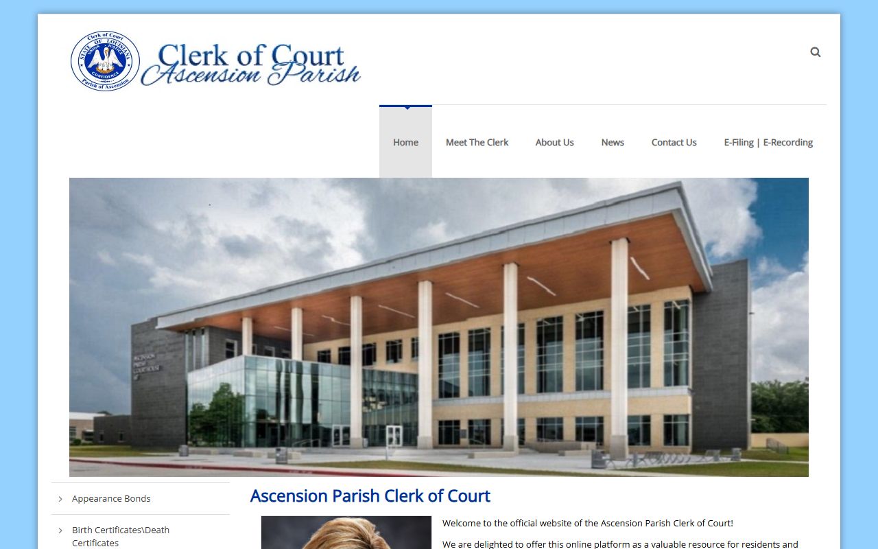 Ascension Parish Clerk of Court website for Prairieville death records