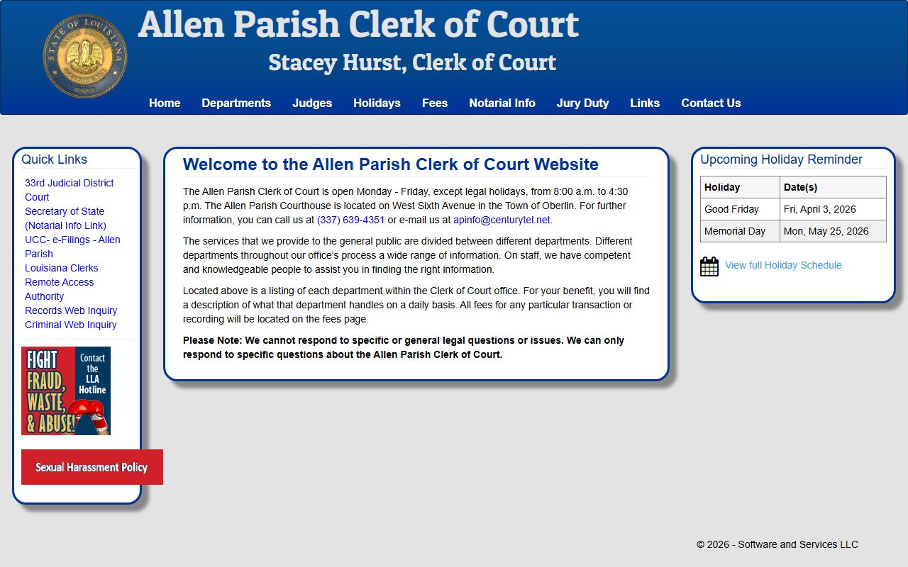 Allen Parish Clerk of Court official website for death records