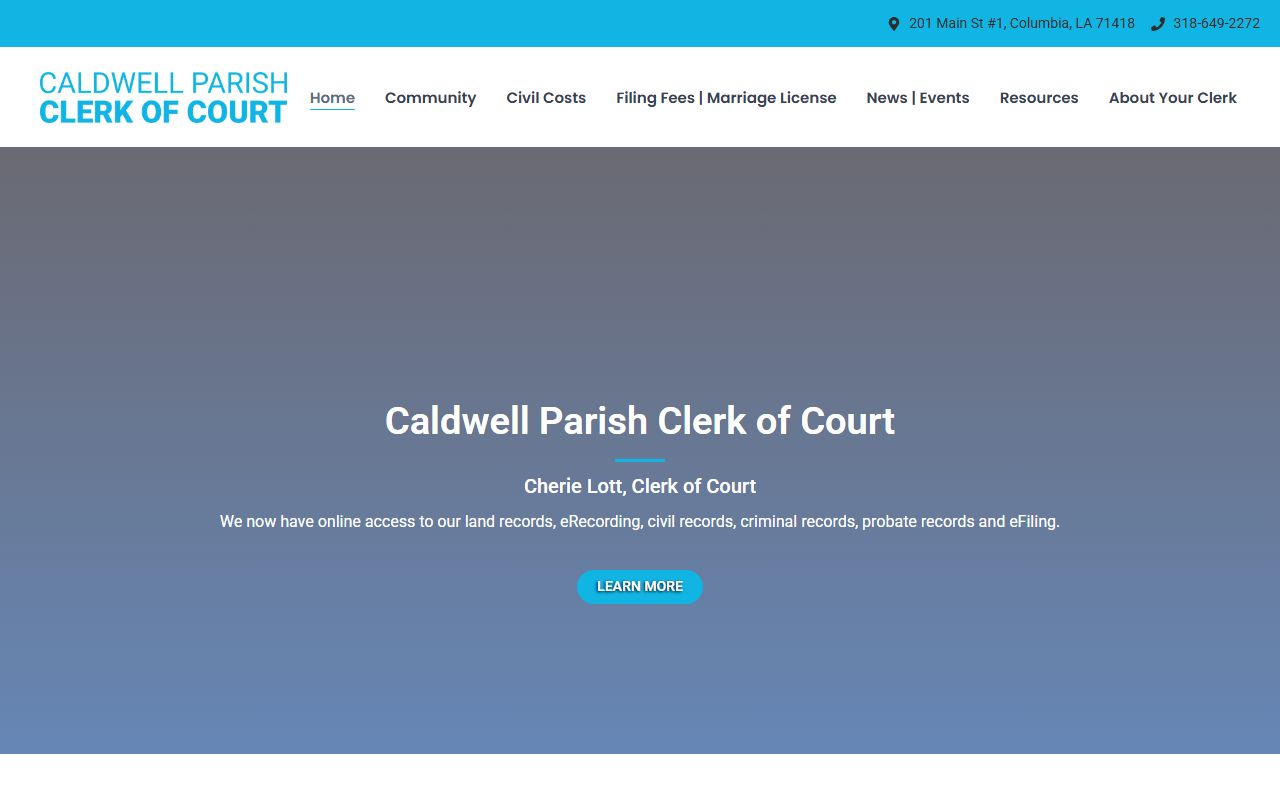 Caldwell Parish Clerk of Court official website for death records in Columbia Louisiana