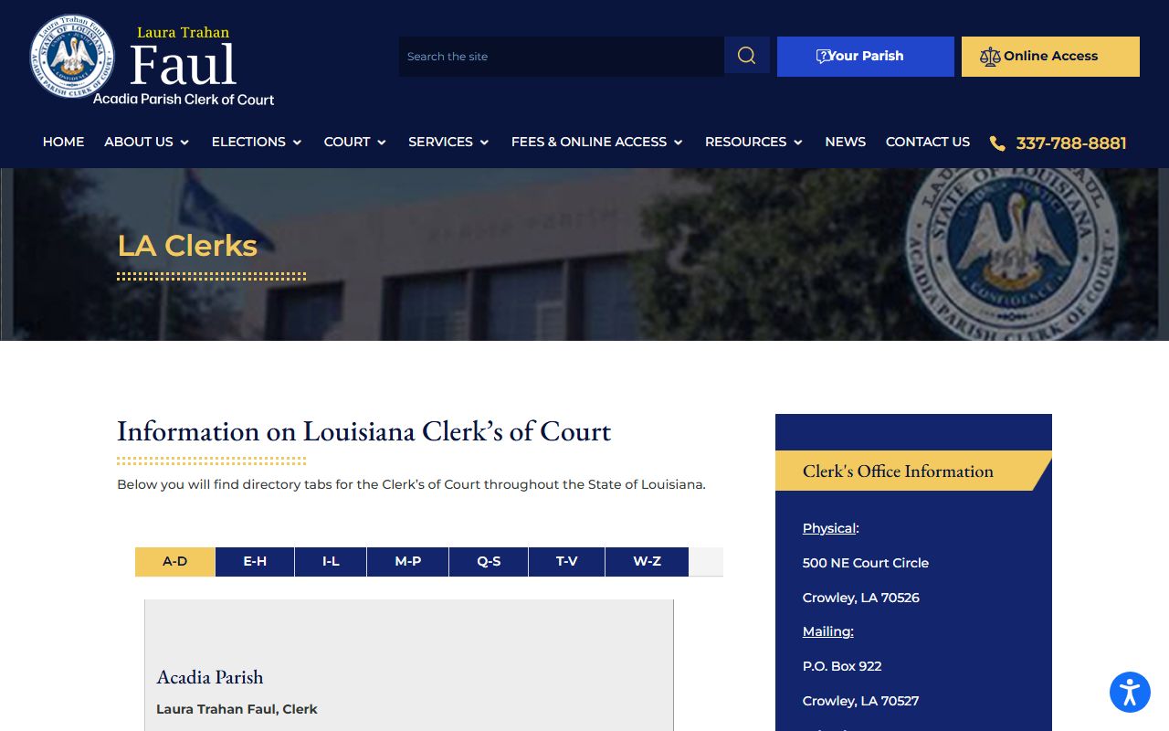 Louisiana clerks directory showing Concordia Parish Clerk of Court for death records