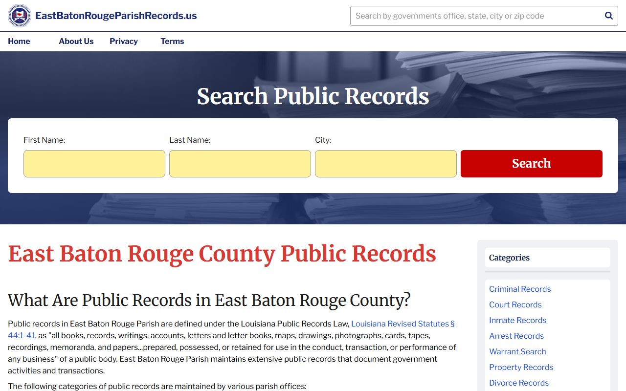 East Baton Rouge Parish records portal for death records research