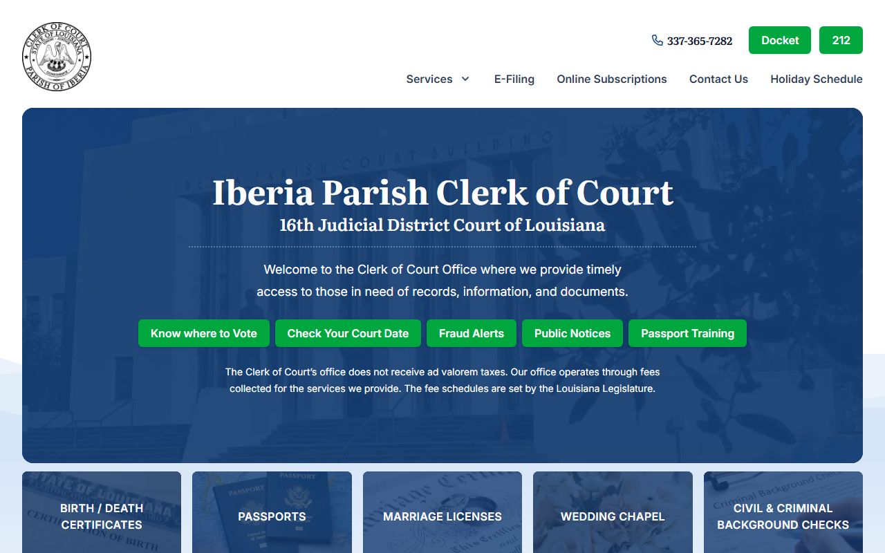 Iberia Parish Clerk of Court official website for New Iberia death records