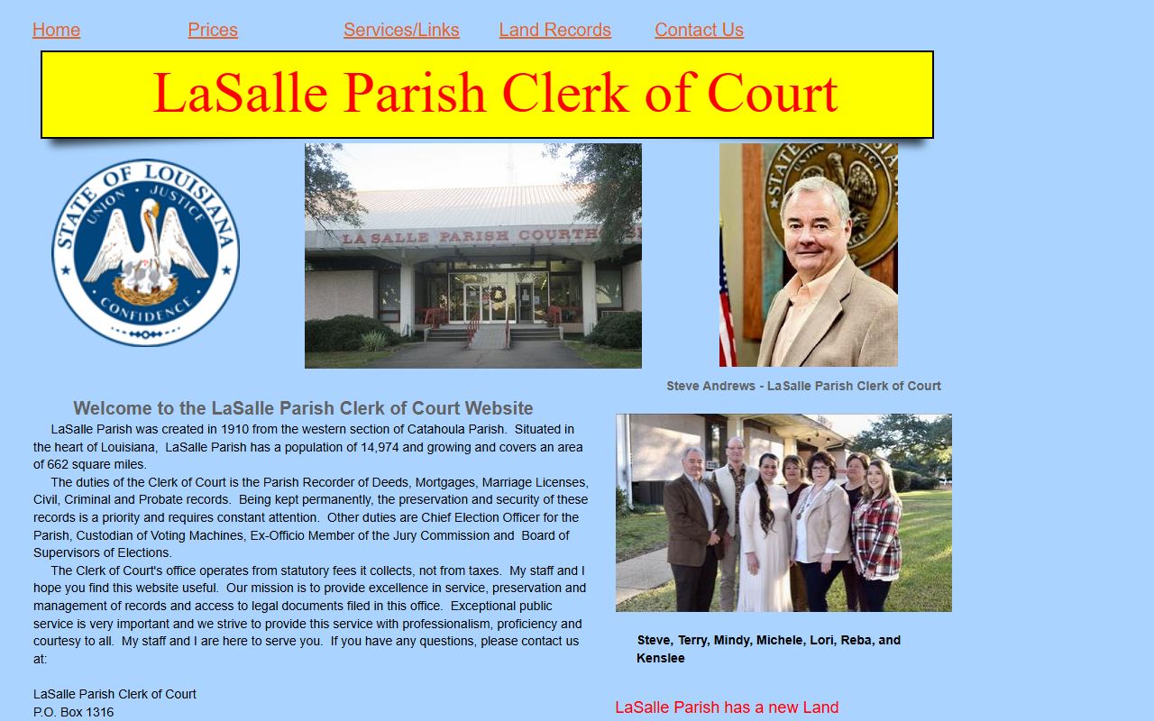 LaSalle Parish Clerk of Court official website for death records in Jena Louisiana