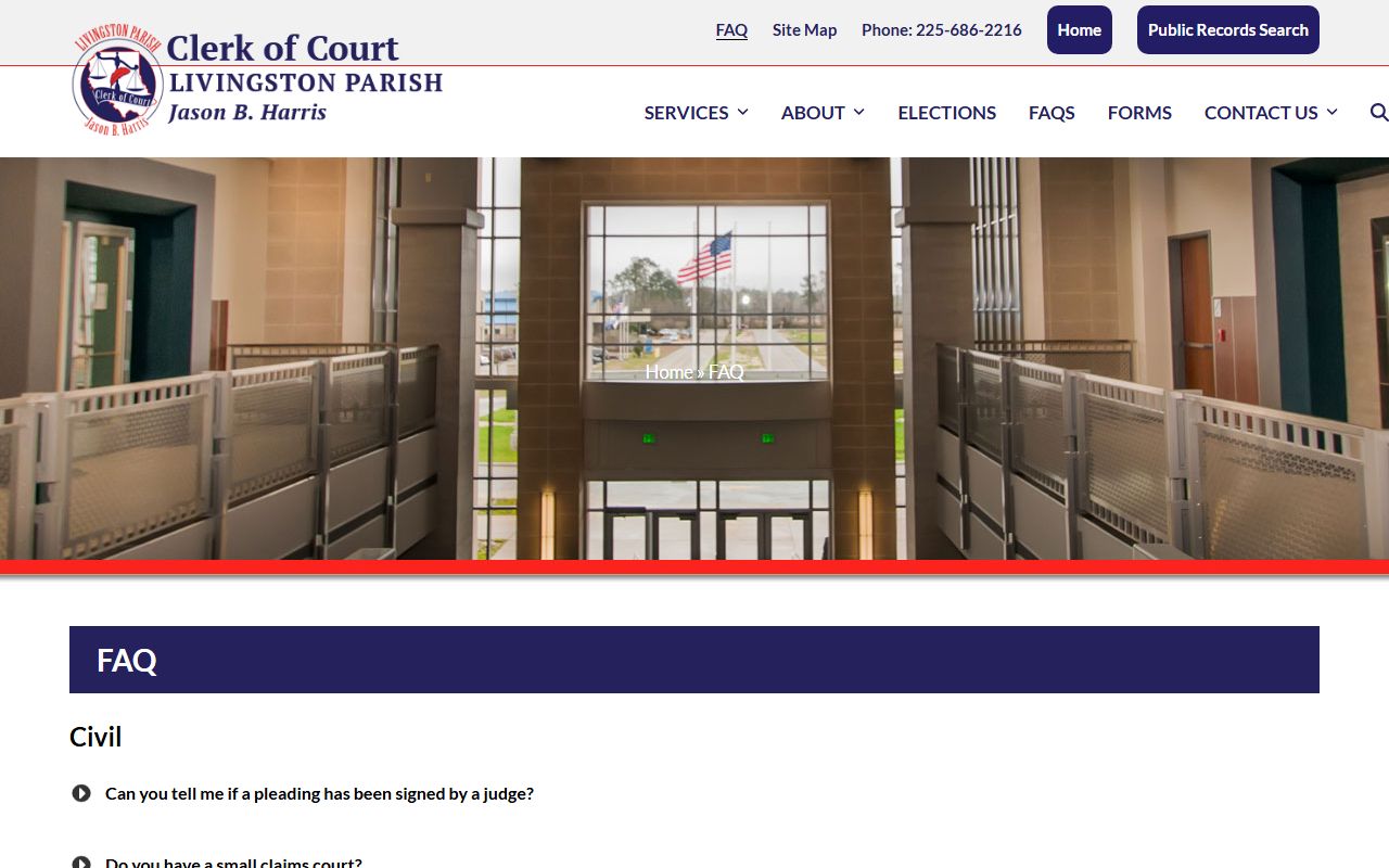 Livingston Parish Clerk of Court FAQs page with death certificate information