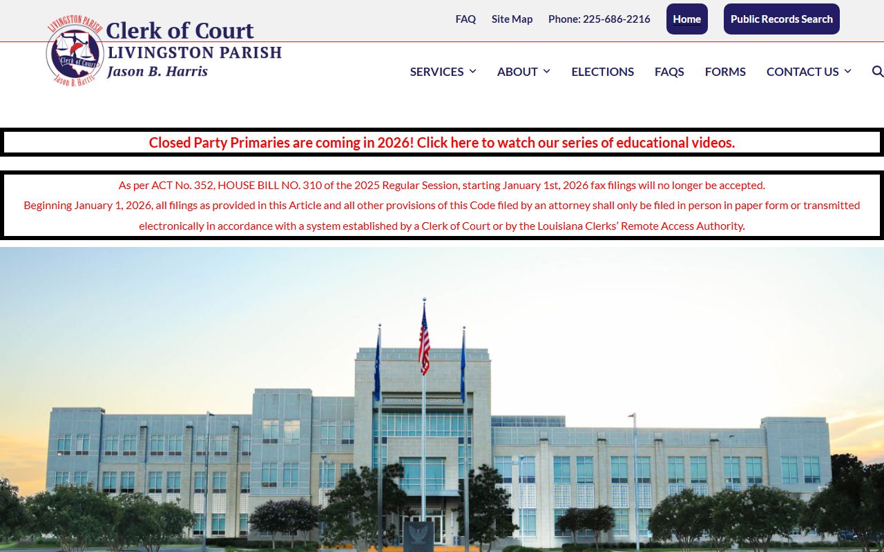Livingston Parish Clerk of Court official website for death records