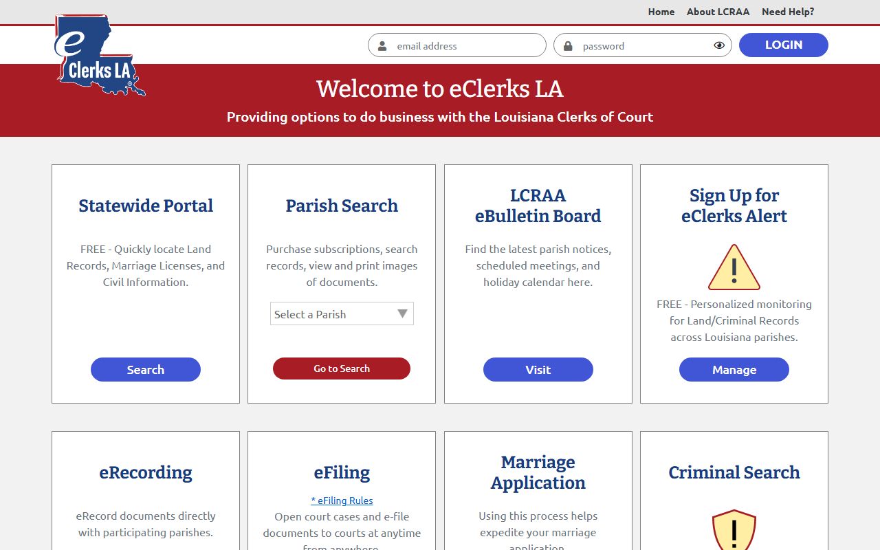 eClerks LA statewide portal for Madison Parish records search and death records access