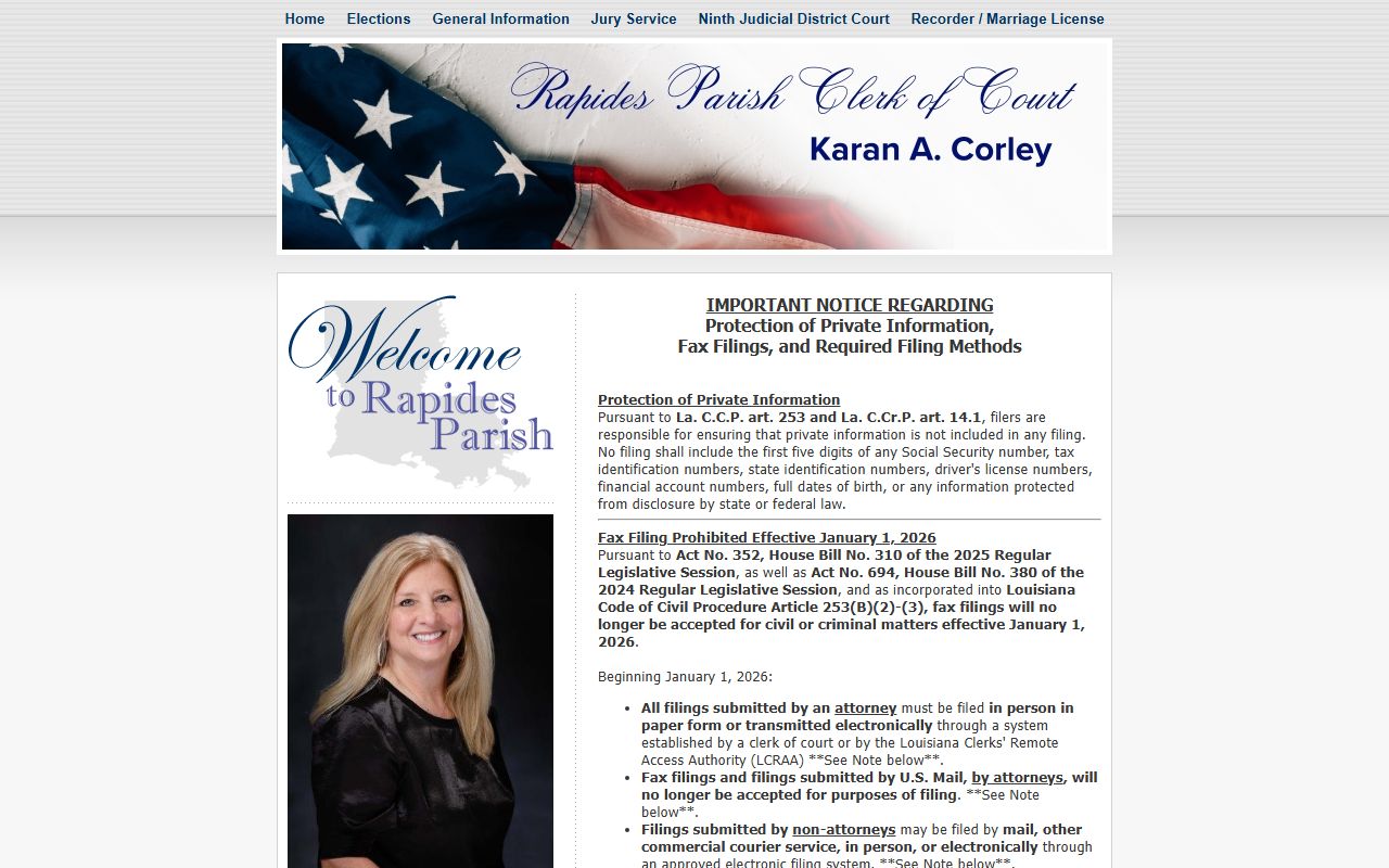 Rapides Parish Clerk of Court official website for Alexandria Louisiana death records