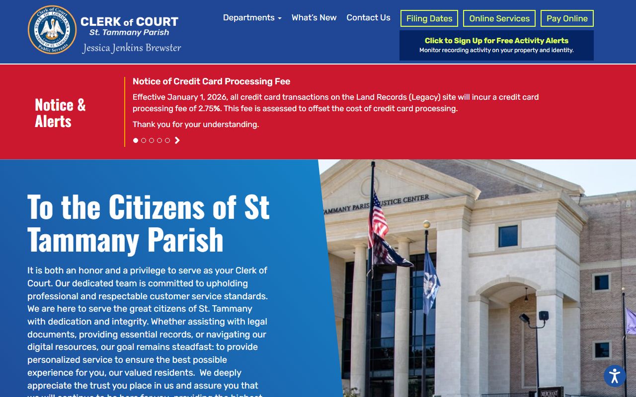St. Tammany Parish Clerk of Court official website showing death records and vital records services