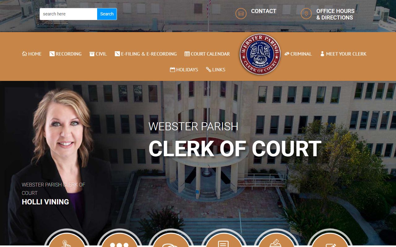 Webster Parish Clerk of Court official website for death records in Minden